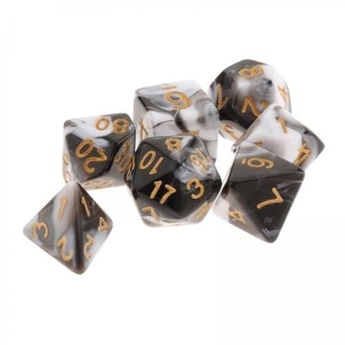 F Fityle 2X 7Pcs Painted Polyhedral Acryl Casino Zubehör Familienspiele D8 D10 D12 D20 Rollenspielwürfel für RPG, Grau Weiß von F Fityle