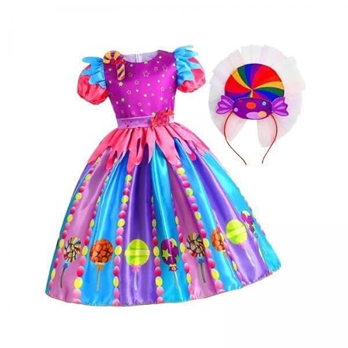 F Fityle 2X Bonbonkleid für Kleine Mädchen, Lutscherkleid, Rundhalsausschnitt mit Stirnband, Bonbonkostüm, Prinzessinnenkleid, Regenbogenkleid für Rollenspiele von F Fityle