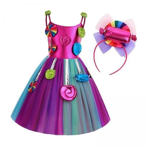 F Fityle 2X Buntes Candy Tutu Kleid für Mädchen, Candy Princess Kostüm mit Stirnband für Halloween, Geburtstagsfeier, 110 von F Fityle