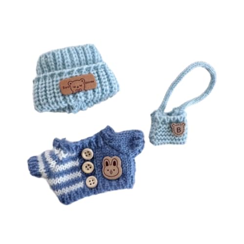 F Fityle 3 Stück Miniatur Puppe Ankleide Spielzeug, Hut Pullover Rucksack Set DIY Puppen Anzug Puppe Outifits für 15cm 17cm Anhänger Puppe, Blau von F Fityle