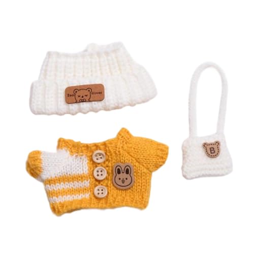 F Fityle 3pcs Puppenkleidung, Girl Puppenkleidung Kostüm DIY Weiche Kleider up handgefertigter stilvoller Pullover, Hut und Bag -Outifits für 17 cm Puppe, Gelb von F Fityle