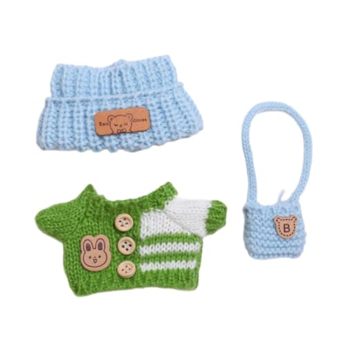 F Fityle 3pcs Puppenkleidung, Girl Puppenkleidung Kostüm DIY Weiche Kleider up handgefertigter stilvoller Pullover, Hut und Bag -Outifits für 17 cm Puppe, GrÜn von F Fityle