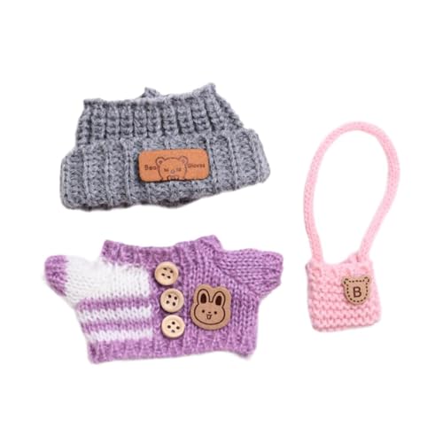 F Fityle 3pcs Puppenkleidung, Girl Puppenkleidung Kostüm DIY Weiche Kleider up handgefertigter stilvoller Pullover, Hut und Bag -Outifits für 17 cm Puppe, Violett von F Fityle