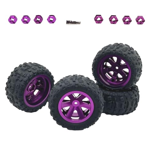 F Fityle 4-teiliges RC-Auto-Rad- und Reifen-Set, Teile, Metallfelgen, Zubehör-Gummireifen für A969 16208 H6V3 14209 1:12 1:14 1:16 1:18 RC-Auto, Lila von F Fityle