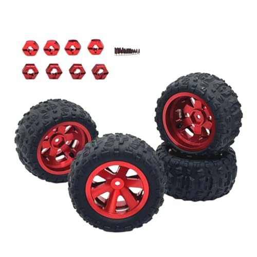 F Fityle 4-teiliges RC-Auto-Rad- und Reifen-Set, Teile, Metallfelgen, Zubehör-Gummireifen für A969 16208 H6V3 14209 1:12 1:14 1:16 1:18 RC-Auto, Rot von F Fityle