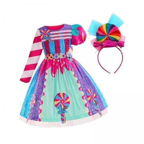 F Fityle 4X Bonbonkleid für Mädchen, Kleid mit Stirnband, Regenbogenkleid, Prinzessinnenkleid, Tanz, Festival, Cosplay, Bühnenauftritt, 120 von F Fityle