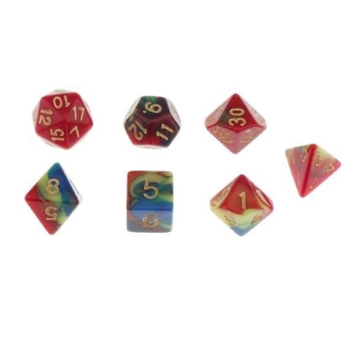 F Fityle 5x7 Stück Acryl Polyhedral Würfel Set Tisch Spiel Party Spiele Rot Blau, 6 Stk. von F Fityle