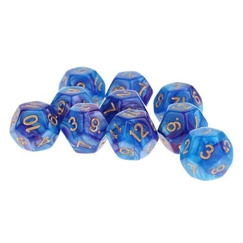 F Fityle 6x10 Stücke 12 Seitige Würfel D12 Polyedrische Würfel für Dungeons Und Dragons Tisch Spiele Blau Lila, 6 Stk. von F Fityle