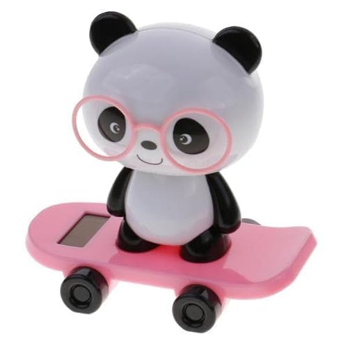 F Fityle 6xCute Solar Powered Skateboard Brille Schütteln Kopf Panda Puppe Spielzeug Rosa, Rosa Panda, 3 STK von F Fityle