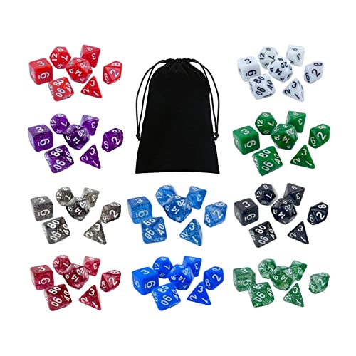 F Fityle 70-teiliges Acryl-Würfel-Set für Brettspiele, mit praktischer Tasche, Polyeder-Würfel für D20, D4, D8, von F Fityle