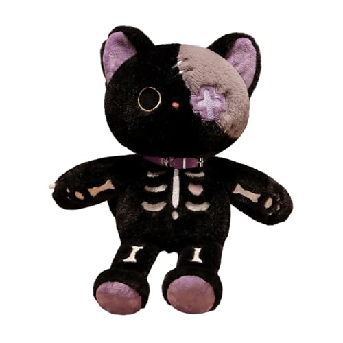 F Fityle Cartoon Stoffkatze Skelett Spielzeug Stofftier 39 cm Auto dekorativ für Mädchen Jungen Erwachsene Teenager Kinder, Schwarz von F Fityle