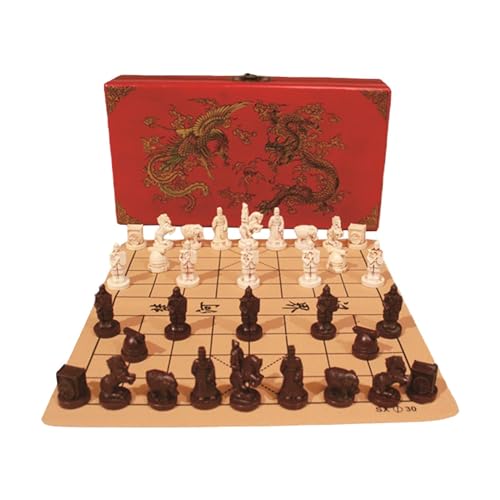 F Fityle Chinesisches Krieger-Schach, Harz-Schachfiguren für Kinder und Erwachsene, klassisch, mit Holz-Aufbewahrungsbox, Brettspiel, von F Fityle