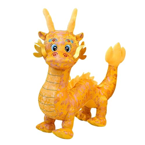 F Fityle Drachen-Plüschtier, Drache, Stofftier, weich, chinesischer Drache, Figur, Spielzeug, Drachenpuppe für Bettwäsche, Zubehör, Wohnheim, Wohnung, gelb 35cm von F Fityle