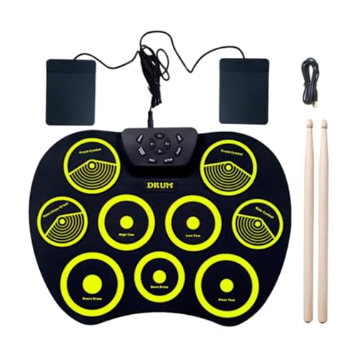 F Fityle Elektronisches Schlagzeug, 9 Drum-Pads, Drum-Pedale mit Drum-Sticks, Drum-Machine, Übungs-Drum-Pad-Maschine für professionelle Anfänger von F Fityle