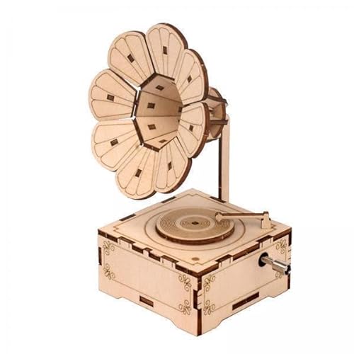F Fityle Holzpuzzle Zusammenbau Phonographen Modell Spieluhr für Geburtstagsgeschenk, Holz, 3 STK. von F Fityle