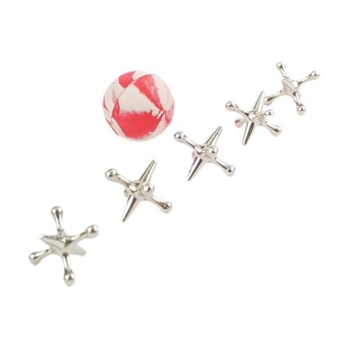 F Fityle Jacks Spiel mit Ball Old School, Lustige Vintage Jacks Und Bouncy Ball Brettspiele für Kinder für Spielpreise, Argent von F Fityle