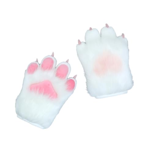 F Fityle Katze Pfoten Handschuhe Requisiten Tier Klaue Plüsch für Party Nachtclub Halloween Rolle Spielen, Weiß von F Fityle