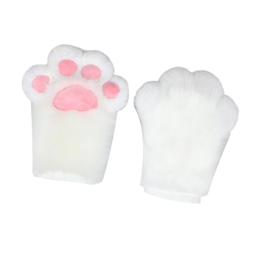 F Fityle Katzenpfoten-Handschuhe, Hände, Klaue, Plüsch-Handschuhe für Club-Halloween-Rollenspiele-Requisiten, Weiß von F Fityle