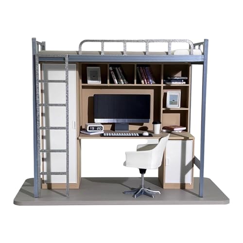 F Fityle Miniatur-Universitätswohnheim-Szene im Maßstab 1/12, Puppenhausmöbel, Bett, Computertisch und Stuhl, Simulation, kreatives Mini F Fityle Miniatur-Universitätswohnheim-Szene im Maßstab 1/12, Puppenhausmöbel, Bett, Computertisch und Stuhl, Simulation, kreatives Mini von F Fityle