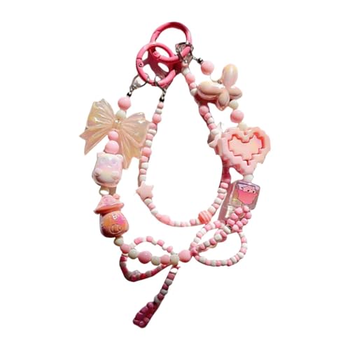 F Fityle Perlen Schlüsselanhänger Armband Armband Ornament Mode Schlüsselanhänger Autoschlüsselhalter für Mädchen Kinder Frauen Geburtstagsgeschenk, ROSA von F Fityle