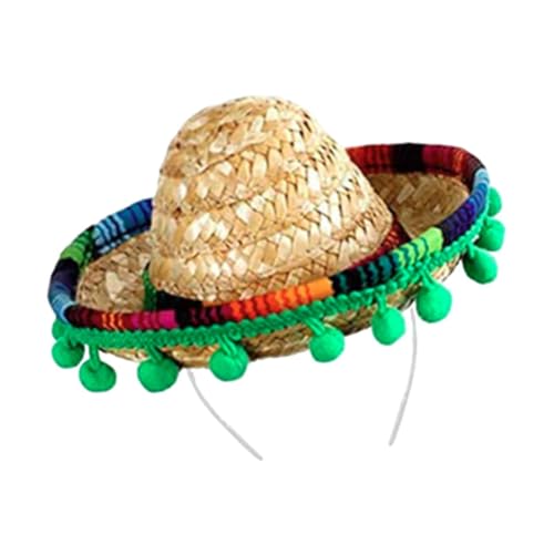 F Fityle Sombrero-Hut, Party, Kostüm, kreatives Partyzubehör, praktischer Mini-Hut, Stirnband, Mini-Sombrero-Zylinder für Erwachsene, Festival, Grüne Bälle, Beiger Hut von F Fityle