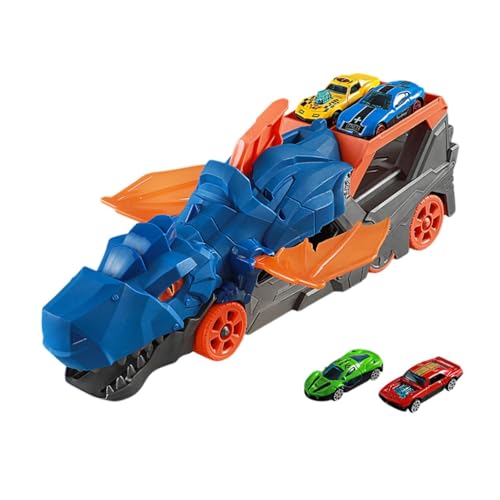 F Fityle Spielzeugauto-Schienenset, Dinosaurier-Transport-LKW-Spielzeug, pädagogisches Lernspielzeug mit Rennauto, Partygeschenk, Blau mit 2 Autos von F Fityle