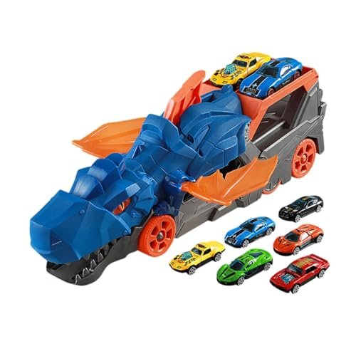 F Fityle Spielzeugauto-Schienenset, Dinosaurier-Transport-LKW-Spielzeug, pädagogisches Lernspielzeug mit Rennauto, Partygeschenk, Blau mit 6 Autos von F Fityle