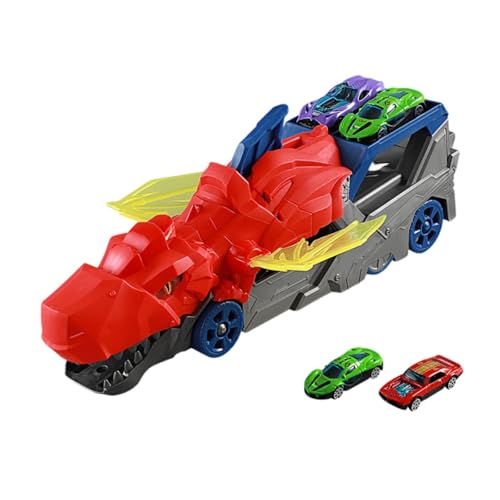 F Fityle Spielzeugauto-Schienenset, Dinosaurier-Transport-LKW-Spielzeug, pädagogisches Lernspielzeug mit Rennauto, Partygeschenk, Rot mit 2 Autos von F Fityle