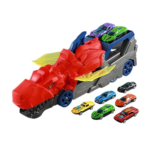 F Fityle Spielzeugauto-Schienenset, Dinosaurier-Transport-LKW-Spielzeug, pädagogisches Lernspielzeug mit Rennauto, Partygeschenk, Rot mit 6 Autos von F Fityle