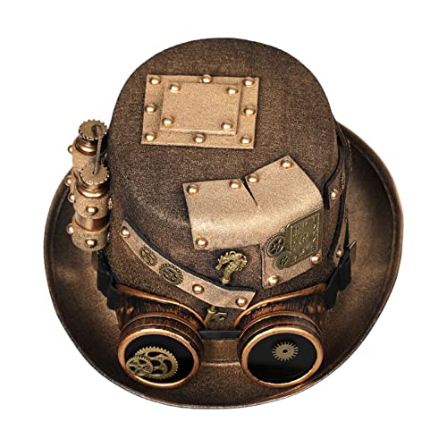 F Fityle Unisex Steampunk Hut Damen Herren, Vintage Steampunk Kopfbedeckung, Zauberkasten Steampunk Zylinder Hut mit Brille für Cosplay Maskerade Themenparty Karneval Halloween von F Fityle