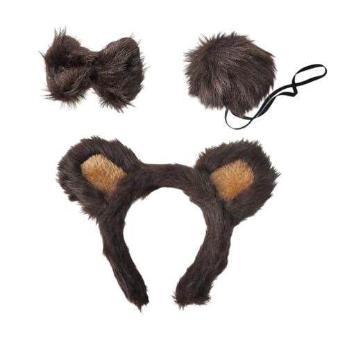 F Fityle Tieraffe Kostüm Set, Tierohren und Schwanz-Set, Cute Animal Ears and Tail Set für Tierkostüm Cosplay Geburtstagsparty Zubehör Halloween Kostüm Maskerade Party Roles Play Dressing up, Bär von F Fityle