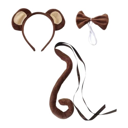 F Fityle Tieraffe Kostüm Set, Tierohren und Schwanz-Set, Cute Animal Ears and Tail Set für Tierkostüm Cosplay Geburtstagsparty Zubehör Halloween Kostüm Maskerade Party Roles Play, Brauner Affe von F Fityle