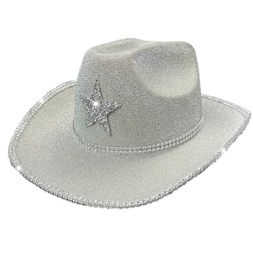 FACAILUO Eleganter Hut für Musik-Festivals, Erwachsene, Unisex, Party, Cowgirl-Hut, glitzernder Puder, Panama-Hut, coole Kostüm-Kopfbedeckung von FACAILUO