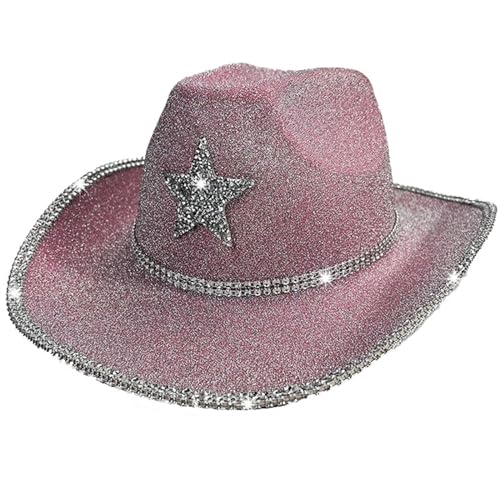 FACAILUO Eleganter Hut für Musik-Festivals, Erwachsene, Unisex, Party, Cowgirl-Hut, glitzernder Puder, Panama-Hut, coole Kostüm-Kopfbedeckung von FACAILUO