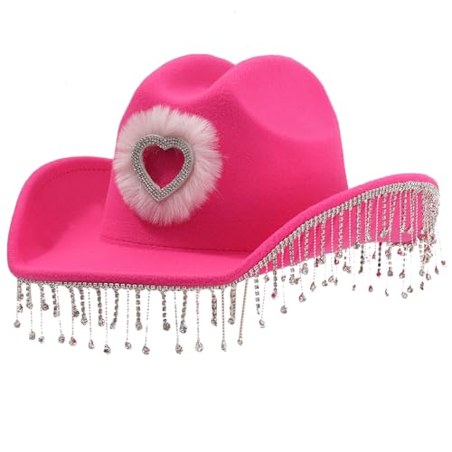 FACAILUO Quasten, Cowgirl-Hut, Braut, Frau, Hut mit hohlem Herz-Applikation für Bankette, Party, Filz, Cowgirl-Hüte für Teenager von FACAILUO