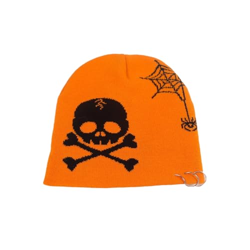 FACAILUO Unisex Totenkopf gehäkelter Hip-Hop-Hut für Damen und Herren, Bild-Requisiten, Knochen, Spinnennetz, Halloween-Party von FACAILUO