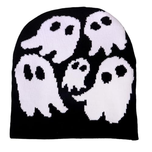 FACAILUO Unisex Vielseitiger stilvoller Totenkopf-Hut gestrickter Hip-Hop-Hut für Damen und Herren, Bild-Requisiten, Spekter, trendig, Halloween-Party von FACAILUO