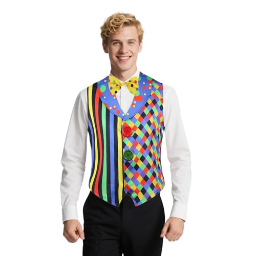 Bunte Harlekin-Weste für Herren, gestreift, Clown-Weste mit Fliege, Karneval, Halloween, Party, Kostüm, Outfit Bunte Harlekin-Weste für Herren, gestreift, Clown-Weste mit Fliege, Karneval, Halloween, Party, Kostüm, Outfit von FAD-4U