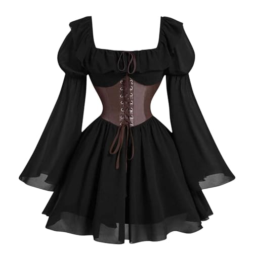 FAD-4U Damen Mittelalter Renaissance Kostüm Kleid Puffärmel Korsett Taille Vintage Gothic Party Kleid Halloween Cosplay Outfit FAD-4U Damen Mittelalter Renaissance Kostüm Kleid Puffärmel Korsett Taille Vintage Gothic Party Kleid Halloween Cosplay Outfit von FAD-4U