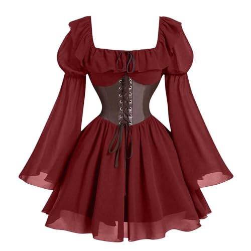 FAD-4U Damen Mittelalter Renaissance Kostüm Kleid Puffärmel Korsett Taille Vintage Gothic Party Kleid Halloween Cosplay Outfit FAD-4U Damen Mittelalter Renaissance Kostüm Kleid Puffärmel Korsett Taille Vintage Gothic Party Kleid Halloween Cosplay Outfit von FAD-4U