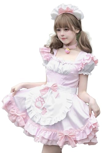 FAD-4U Dienstmädchen-Kostüm-Set für Damen, kurzärmeliges Katzen-inspiriertes Lolita-Kleid mit kariertem Band, Glocken-Choker, Petticoat und Zubehör, Cosplay-Outfit für Dienstmädchencafé, Halloween FAD-4U Dienstmädchen-Kostüm-Set für Damen, kurzärmeliges Katzen-inspiriertes Lolita-Kleid mit kariertem Band, Glocken-Choker, Petticoat und Zubehör, Cosplay-Outfit für Dienstmädchencafé, Halloween von FAD-4U
