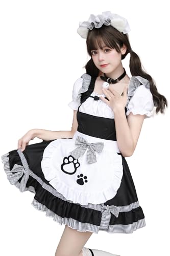 FAD-4U Dienstmädchen-Kostüm-Set für Damen, kurzärmeliges Katzen-inspiriertes Lolita-Kleid mit kariertem Band, Glocken-Choker, Petticoat und Zubehör, Cosplay-Outfit für Dienstmädchencafé, Halloween FAD-4U Dienstmädchen-Kostüm-Set für Damen, kurzärmeliges Katzen-inspiriertes Lolita-Kleid mit kariertem Band, Glocken-Choker, Petticoat und Zubehör, Cosplay-Outfit für Dienstmädchencafé, Halloween von FAD-4U
