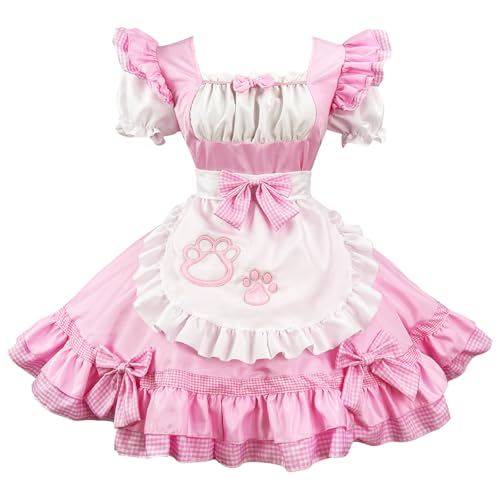 FAD-4U Dienstmädchen-Kostüm-Set für Damen, kurzärmeliges Katzen-inspiriertes Lolita-Kleid mit kariertem Band, Glocken-Choker, Petticoat und Zubehör, Cosplay-Outfit für Dienstmädchencafé, Halloween FAD-4U Dienstmädchen-Kostüm-Set für Damen, kurzärmeliges Katzen-inspiriertes Lolita-Kleid mit kariertem Band, Glocken-Choker, Petticoat und Zubehör, Cosplay-Outfit für Dienstmädchencafé, Halloween von FAD-4U