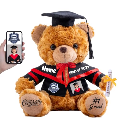 FAHOXUMR 2025 Graduationbär Personalisierte mit Text+Foto, Abschluss-Teddybär als Abschlussgeschenk 2025 für Mädchen/Jungen als Hochschule Graduation Geschenke für Sie Ihn (20cm-Text+Foto) von FAHOXUMR