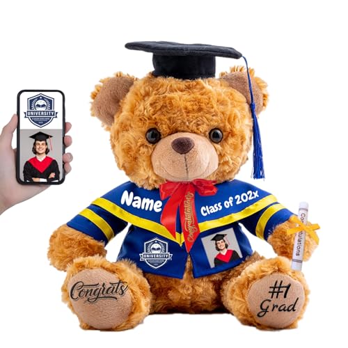 FAHOXUMR 2024 Graduationbär Personalisierte mit Text+Foto, Abschluss-Teddybär als Abschlussgeschenk 2024 für Mädchen/Jungen als Hochschule Graduation Geschenke für Sie Ihn (25cm-Text+Foto) von FAHOXUMR