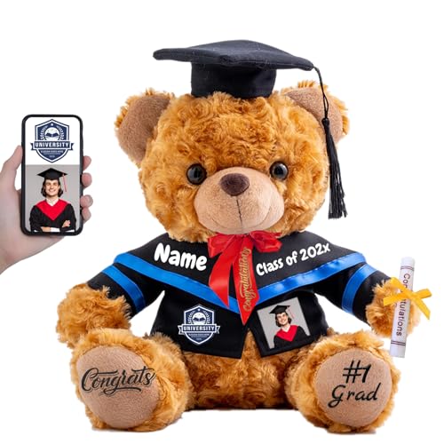 FAHOXUMR 2024 Graduationbär Personalisierte mit Text+Foto, Abschluss-Teddybär als Abschlussgeschenk 2024 für Mädchen/Jungen als Hochschule Graduation Geschenke für Sie Ihn (25cm-Text+Foto) von FAHOXUMR