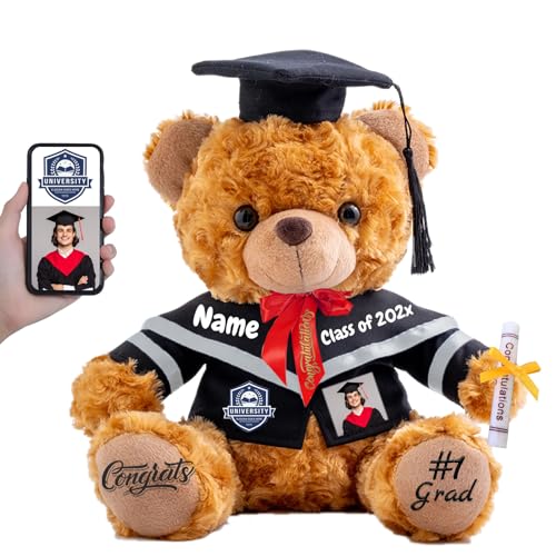 FAHOXUMR 2025 Graduationbär Personalisierte mit Text+Foto, Abschluss-Teddybär als Abschlussgeschenk 2025 für Mädchen/Jungen als Hochschule Graduation Geschenke für Sie Ihn (25cm-Text+Foto) von FAHOXUMR