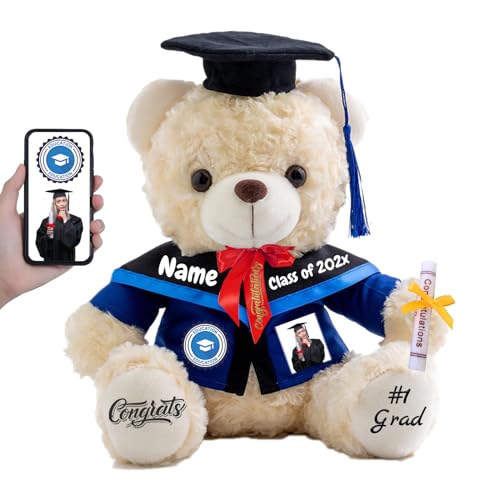 FAHOXUMR Abschlussbär Abschluss 2024 Personalisiertes Abschlussgeschenk für Kinder Frauen Männer, Teddybär mit Text+Foto als Graduation Geschenke 2024 (20cm-Text+Foto) von FAHOXUMR