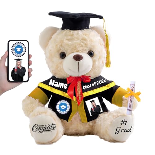 FAHOXUMR Abschlussbär Abschluss 2025 Personalisiertes Abschlussgeschenk für Kinder Frauen Männer, Teddybär mit Text+Foto als Graduation Geschenke 2025 (20cm-Text+Foto) von FAHOXUMR