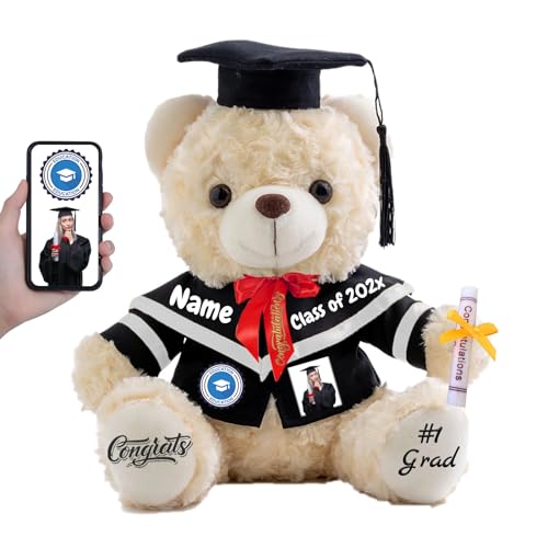 FAHOXUMR Abschlussbär Abschluss 2025 Personalisiertes Abschlussgeschenk für Kinder Frauen Männer, Teddybär mit Text+Foto als Graduation Geschenke 2025 (20cm-Text+Foto) von FAHOXUMR